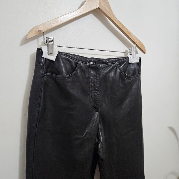 DKNY Vintage Y2K 100% Leather Straight Leg Pants Size 10 - Picture 2 of 10